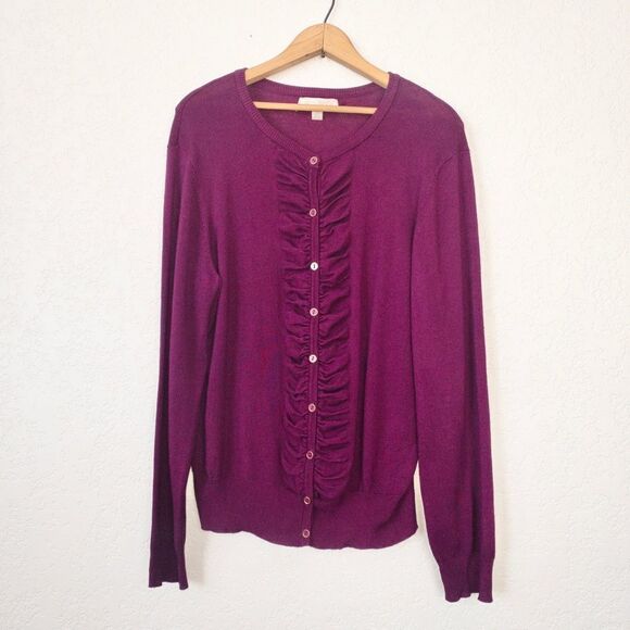 Carolyn Taylor Purple Ruffle Front‎ Button Cardigan Size XL - Picture 1 of 6